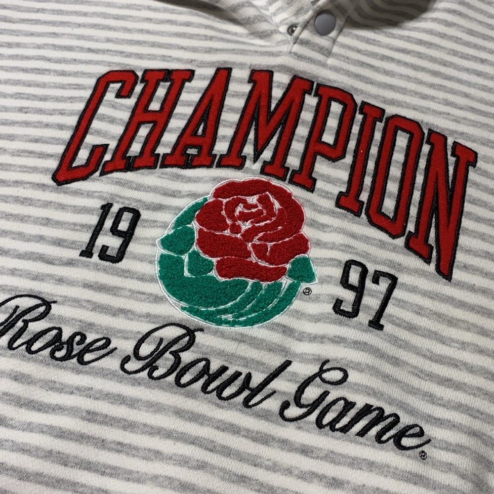Champion 🌹 Rose Bowl Gray/White Stripe Pullover Hoodie Size M NWOT
